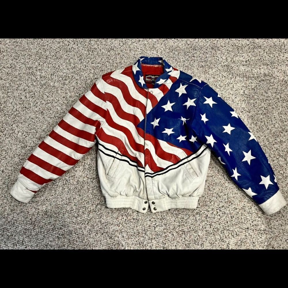 Jeff Hamilton freedom over fear vintage all leather American flag jacket
